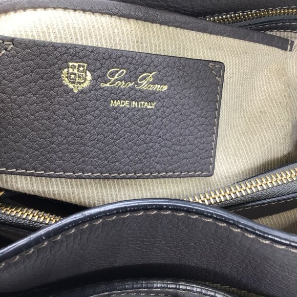 LORO PIANA GREY LARGE PEBBLED LEATHER HANDBAG - Picture 8 of 12